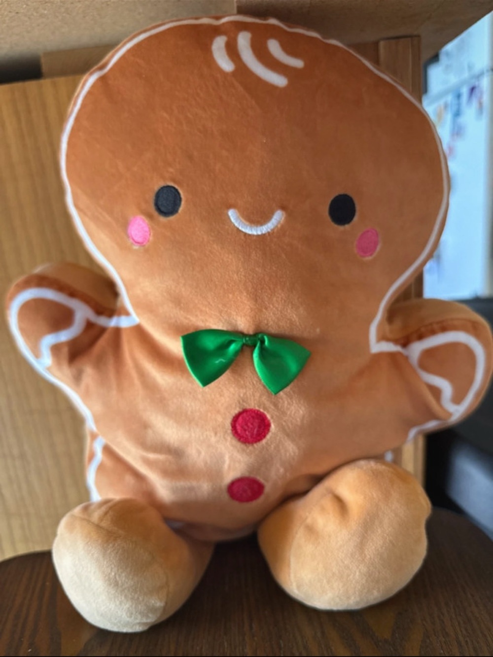 Hallmark Gingerbread Plush in Brown with Green Bow and Pink Cheeks